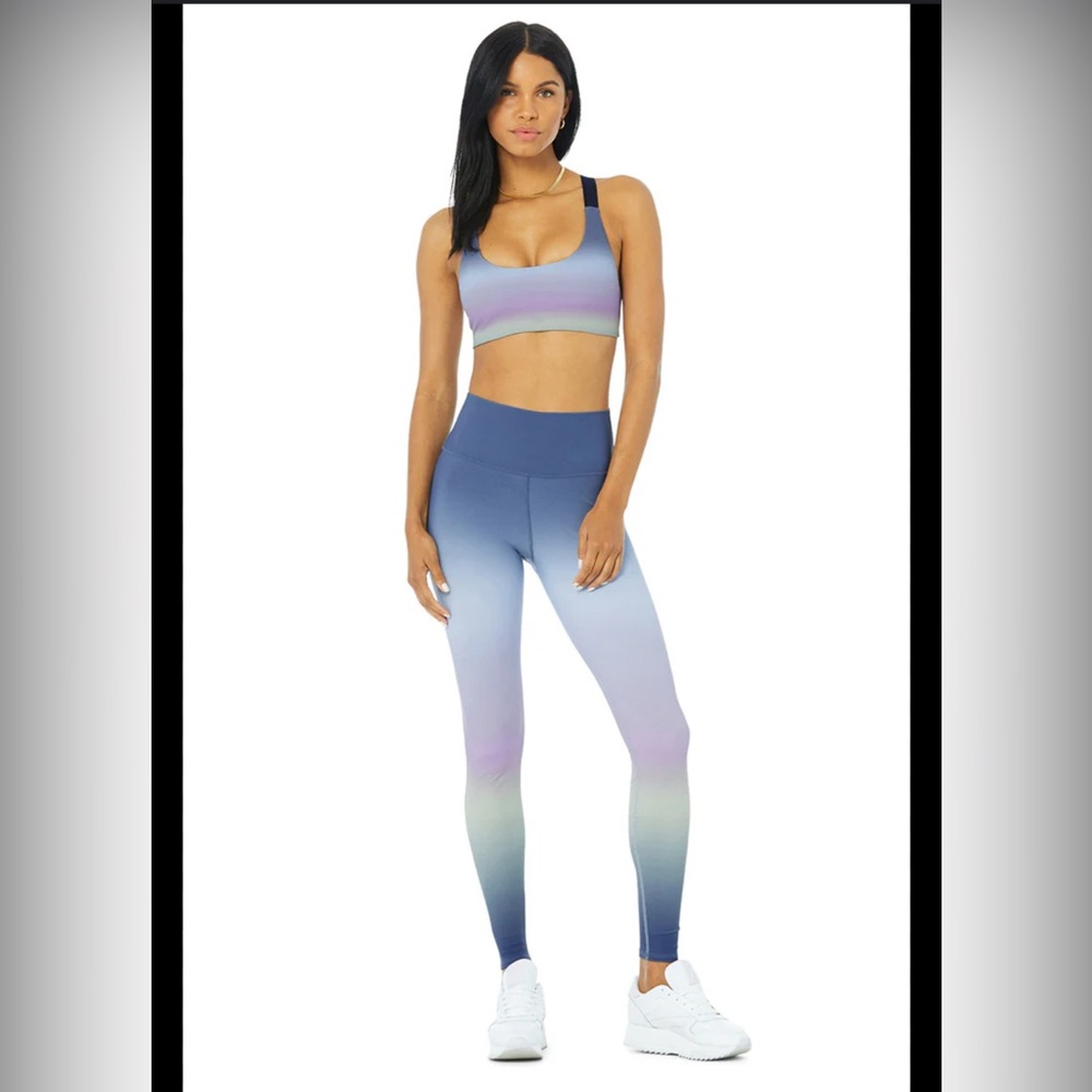 AloYoga Vapor Gradient Dusk Take Charge Bra & Vapor High-Waist Gradient Dusk Set